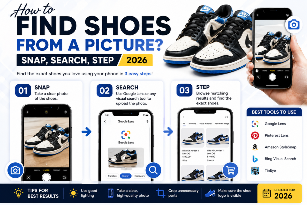 How to find shoes from a picture? Snap, search, step 2026